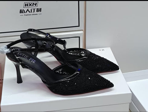 Flower Embroidered Close Toe Heel